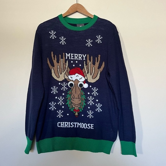 H&M Christmas Holiday Festive Ugly Sweater Party Merry‎ Christmoose - Picture 1 of 6